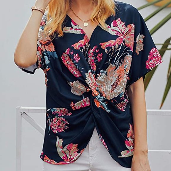 None Tops - Boho Twist Front Plus Size Blouse